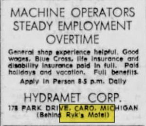 Caro Motel (Park Drive Inn) - Oct 31 1968 Article (newer photo)